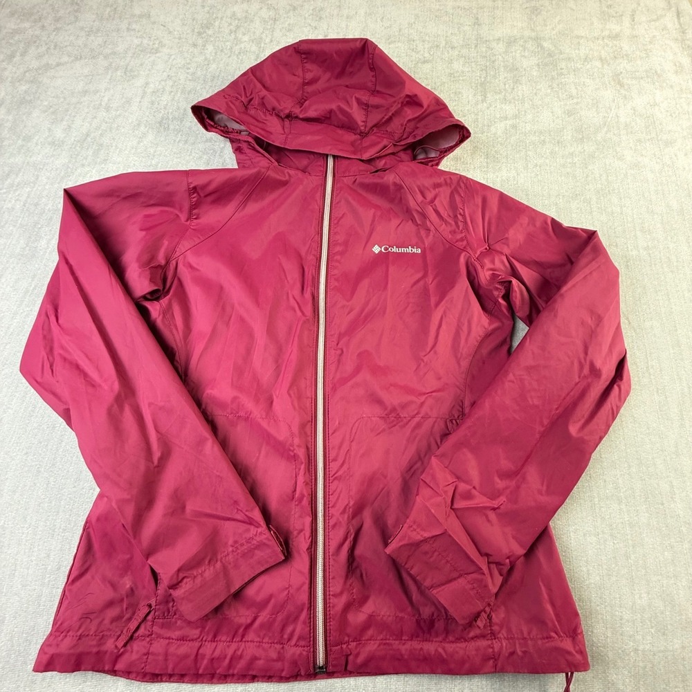 Columbia Womens‎ Hooded Raincoat Jacket Maroon Burgundy Full Zip Small